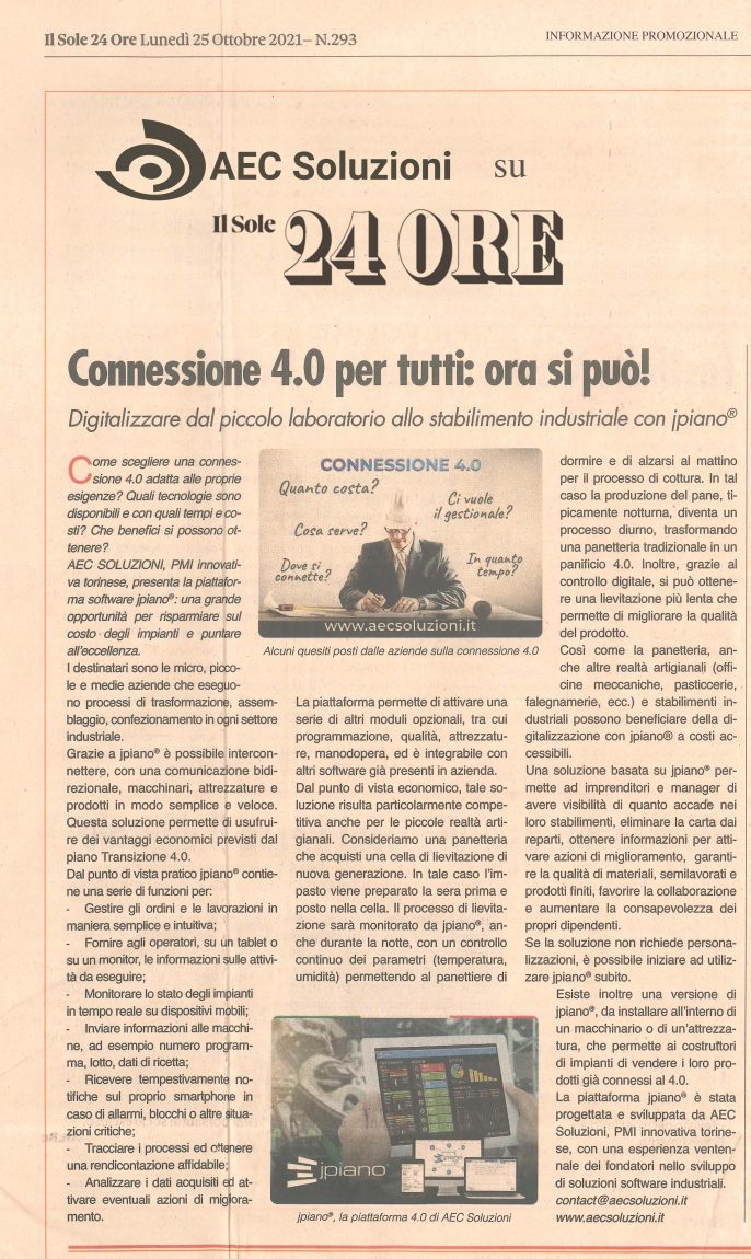 AEC Soluzioni sullo speciale Digital Transformation de il Sole24Ore